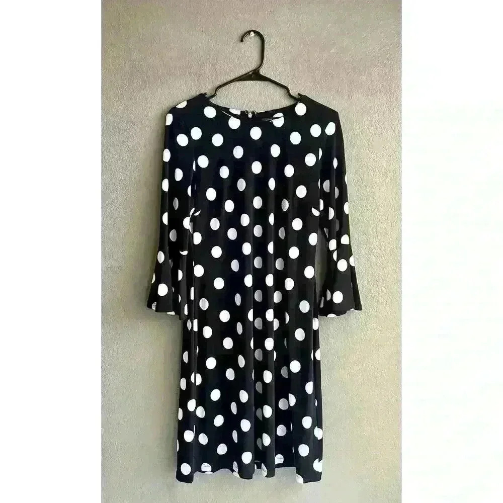 Tommy Hilfiger Black and White Polka Dot Dress with Bell Sleeves in Size 6 EUC